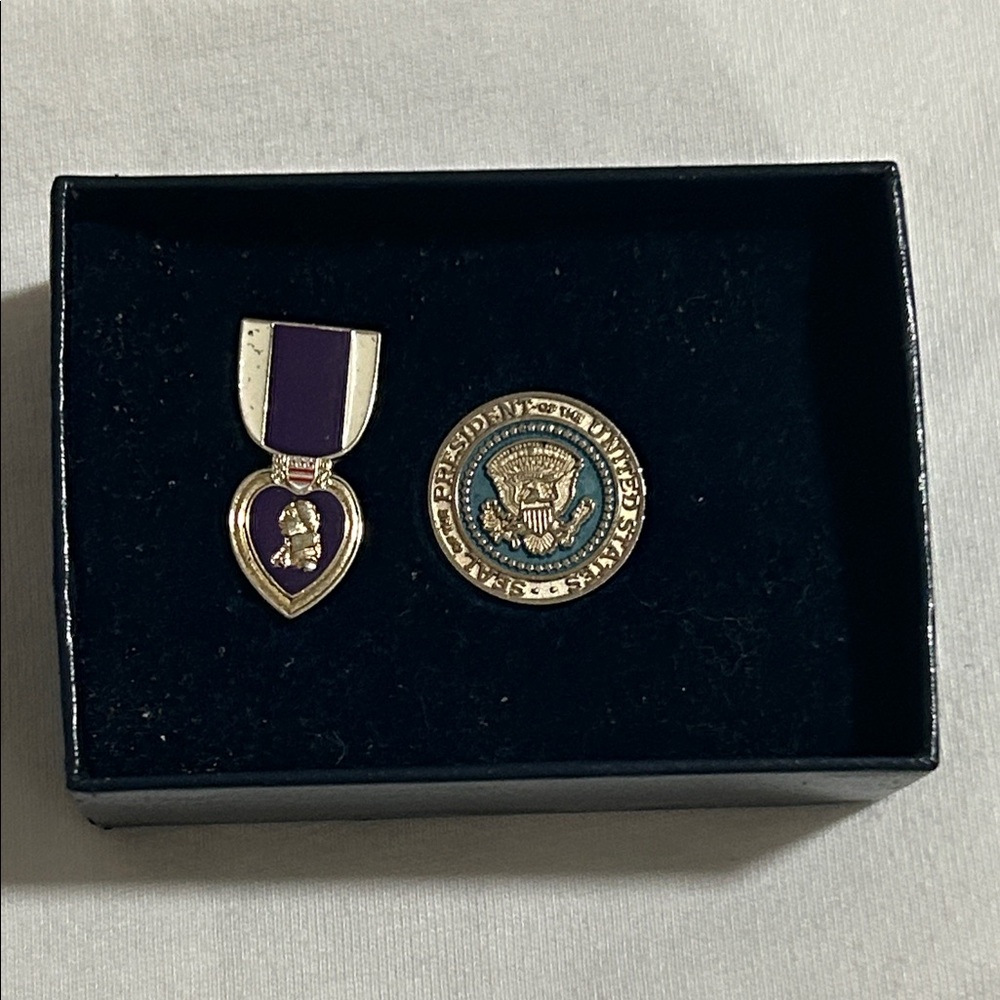 Purple Heart & Presidential Seal Enamel Pin Set - Purple, Gold, Blue
